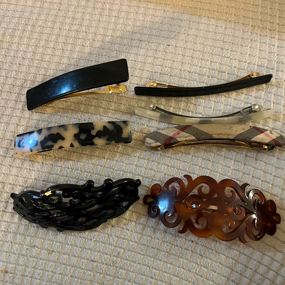 Set of 7 Elegant Hair Clip Set - Black, Brown, and Patterned